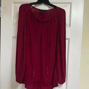 White House Black Market Red Long Sleeve Tie Front Blouse